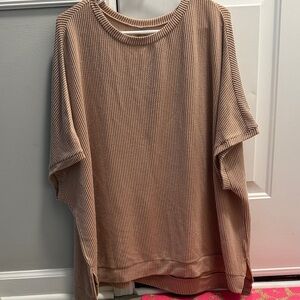 Ribbed Tan Short Sleeve Top